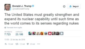 Tuíte de Donald Trump, quinta-feira (22)